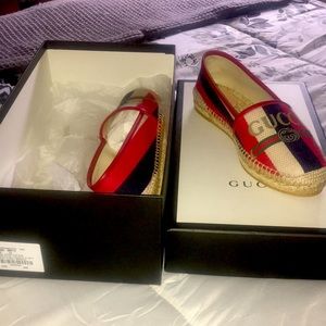 Gucci Canvas Leather RedWhiteBlueStripeEspadrille9